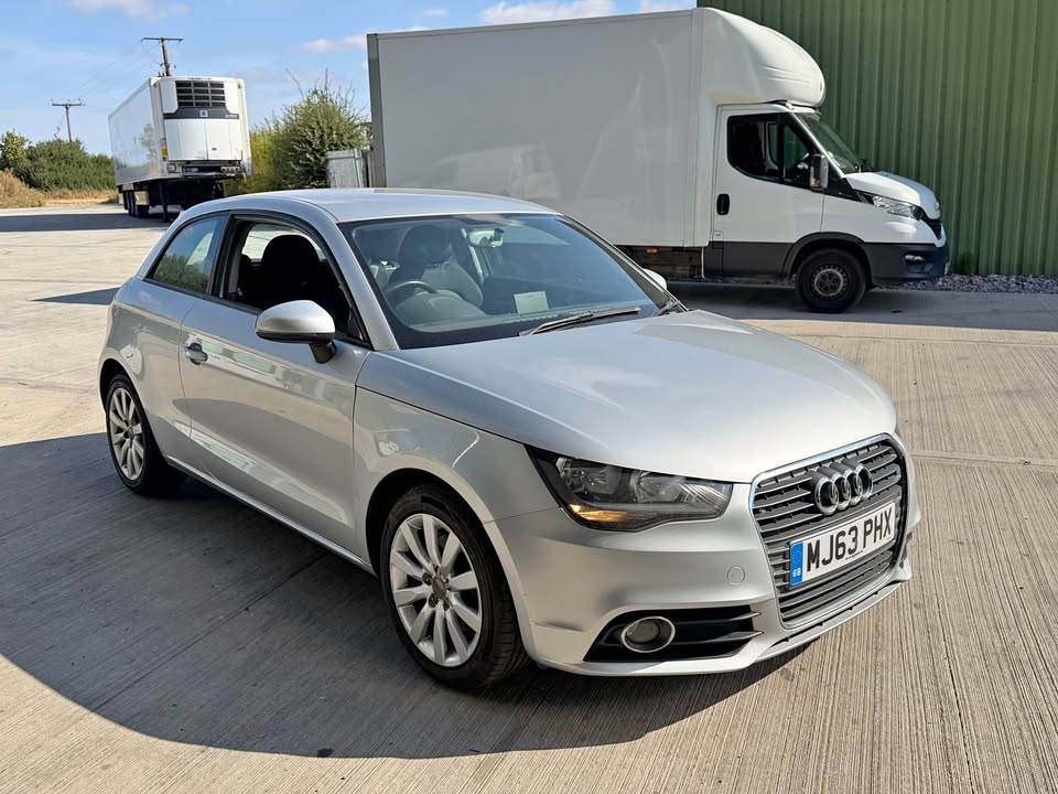 Silver Audi A1 for sale at Knight's Car & Van Repairs, front three quarter view